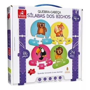 Quebra-Cabeça Sílabas dos Bichos 86 PÇ Brincadeira de Criança 2297