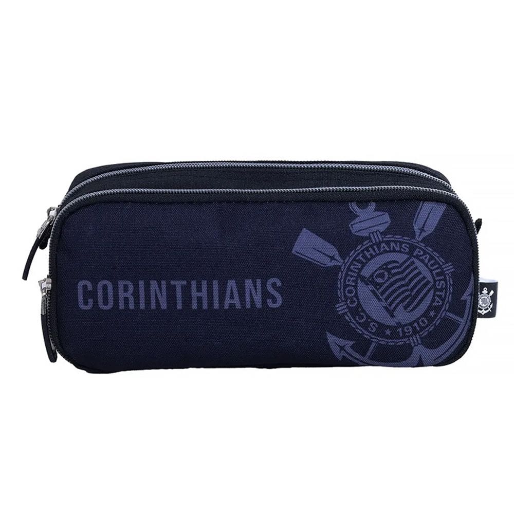 Estojo Escolar Duplo Esportivo Corinthians Classic Preto 14041 - Xeryus