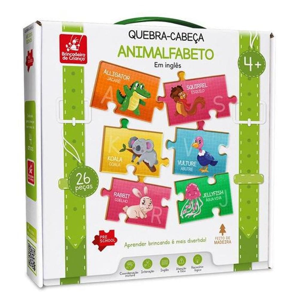 Quebra-Cabeça Animalfabeto em Inglês 26 PÇ Brincadeira de Criança 2259