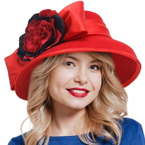 Chapéu feminino FORBUSITE, lã, feltro, festa, outono, inverno, vermelho