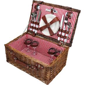 JOGO 24 PEÇAS CESTA PICNIC HOME&CO FIBRA NATURAL 20x40x30cm MARROM