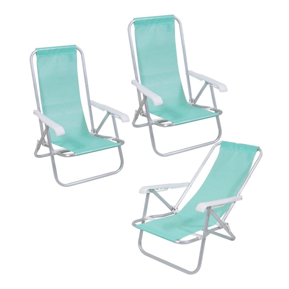 Kit 3 Cadeira de Praia Reclinável 4 Posições Alumínio Lazy Sannet Mormaii - Belfix