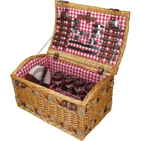 JOGO 24 PEÇAS CESTA PICNIC PARA 4 PESSOAS HOME&CO FIBRA NATURAL 27x45x30cm NATURAL