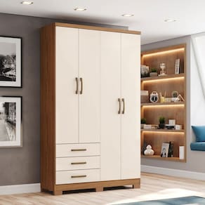 Guarda-Roupa Solteiro Caju 4 Portas 3 Gavetas Natural/Off White - Henn