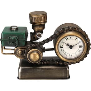 RELOGIO DE MESA DECORATIVO ENFEITE VINTAGE MOTOR HOME&CO METAL 17x25x10cm VERDE