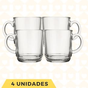 Canecas de Vidro Resistente 250ML Elegante Mesa Posta 4 Uni