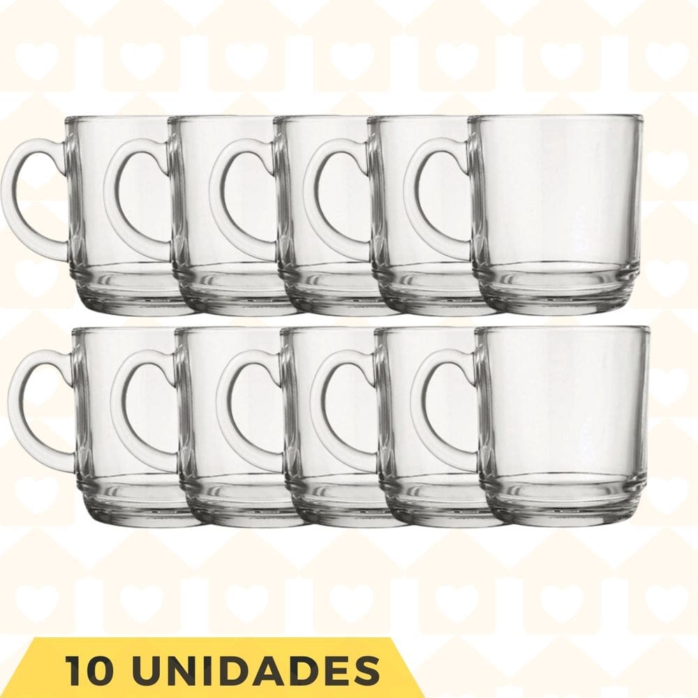 Canecas de Vidro Resistente 250ML Elegante Mesa Posta 10 Uni