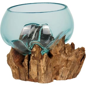 VASO DECORATIVO ENFEITE CASA ESCORRIDO HOME&CO VIDRO E MADEIRA 19x12x12cm TRANSPARENTE