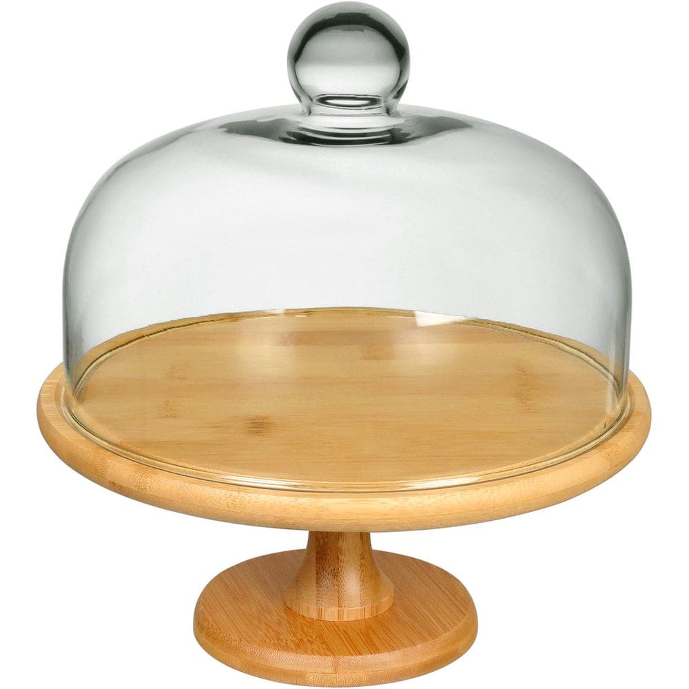 PRATO BOLO BOLEIRA REDONDO HOME&CO TAMPA VIDRO BAMBU 25x27x27cm