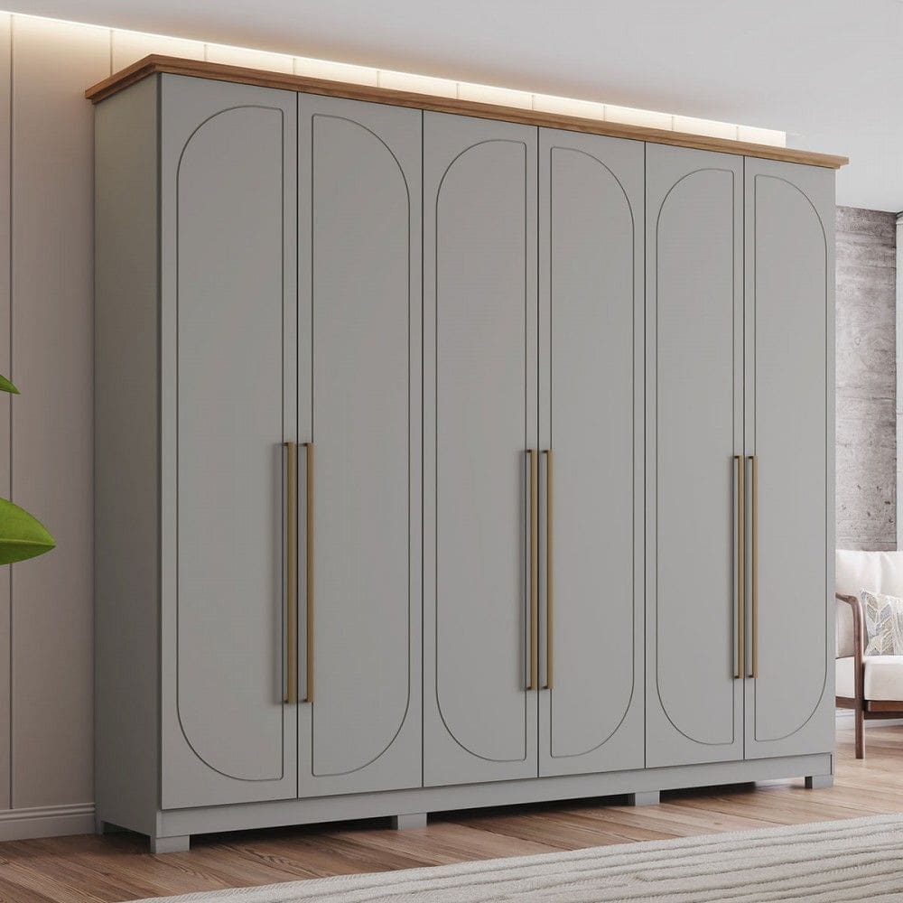 Guarda-Roupa Casal Americano Prime 6 Portas 6 Gavetas Cinza/Natural - Henn