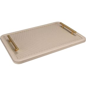 BANDEJA DECORATIVA PARA SERVIR RETANGULAR HOME&CO COM ALÇAS EM METAL DOURADO MDF 4x43x28cm NUDE