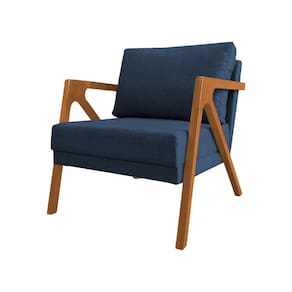 Poltrona Mona Monique Luxo Base Madeira Maciça Cerejeira Linho Azul