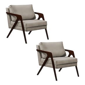 Kit 2 Poltronas Mona Monique Luxo Base Madeira Maciça Castanho Veludo Bege