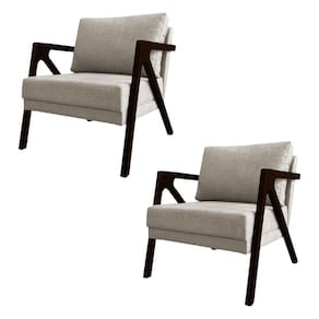 Kit 2 Poltronas Mona Monique Luxo Base Madeira Maciça Castanho Linho Bege