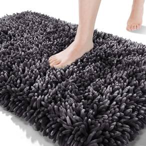 Tapete de banho Yimobra Soft Shaggy Water Absorvente 90x60cm Cinza Escuro