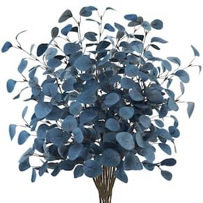 Folhas artificiais de eucalipto, caules, tepaler, 16 unidades, 85 cm, azul