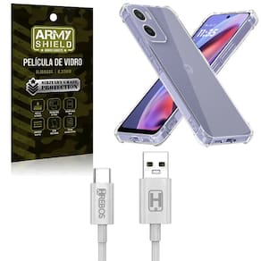Kit Capinha AntiShock P/ Moto G55 + Cabo Tipo-C 2 Metros + Pelicula 3D - ArmyShield