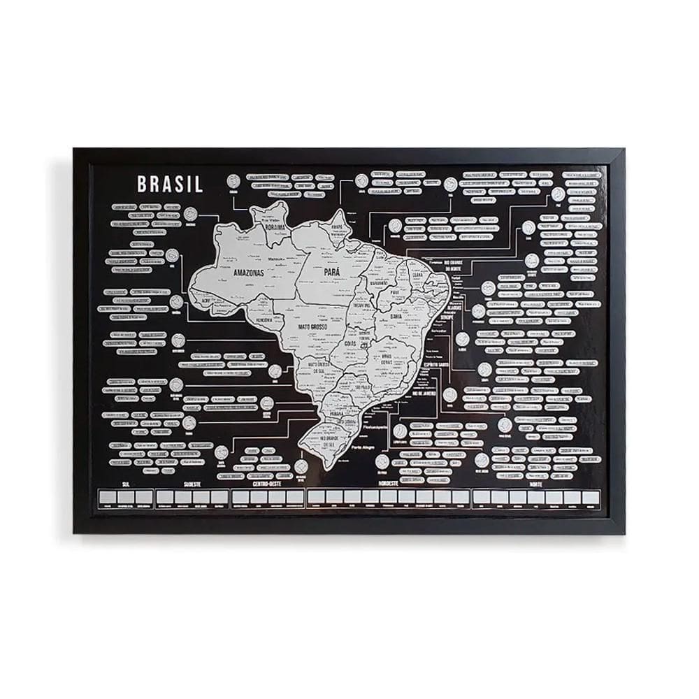 Mapa Do Brasil Raspadinha Grande Com Moldura Preta 73X50