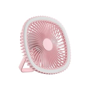 Mini Ventilador De Mesa Luz Ring Light Usb Portátil Rosa