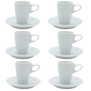 Jogo 6 xícaras café Cônica 75ml com Pires - Porcelana