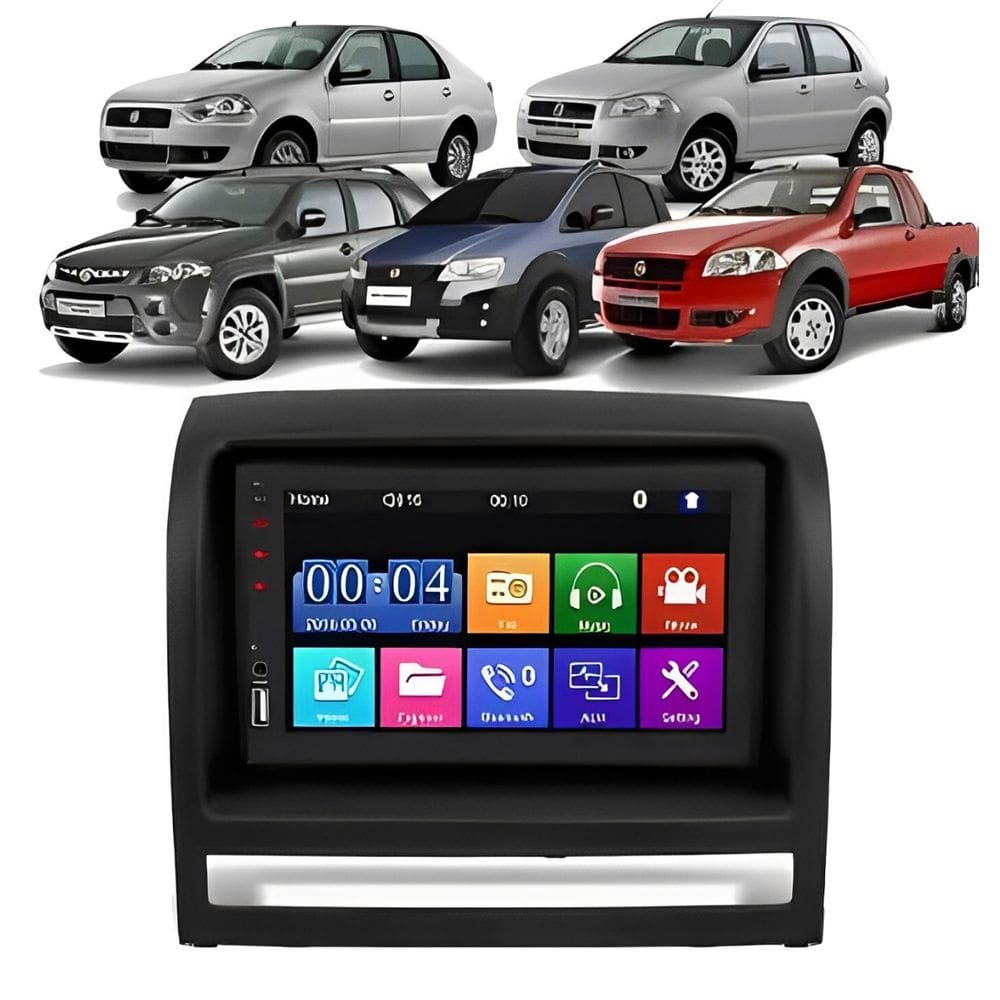 Kit Multimidia Palio Siena Strada Idea 05 / 11 Mold Preta 7 Pol MP5 Radio USB SD Bt Espelhamento