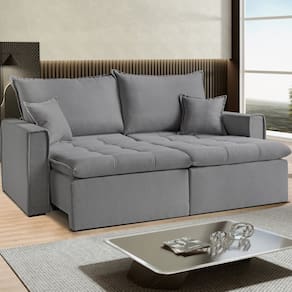 Sofá Cama Dallas 210 Cm sem Caixa Veludo Cinza