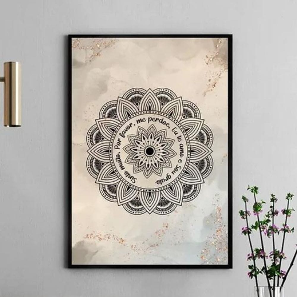 Quadro Mandala Ho`Oponopono - Bege 33X24Cm - Com Vidro