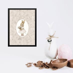 Quadro Coelhinha Fundo Floral Vintage 24X18Cm - Com Vidro