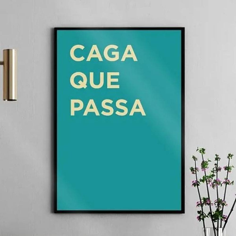 Quadro Divertido Para Banheiro - Frase 33X24Cm - Com Vidro