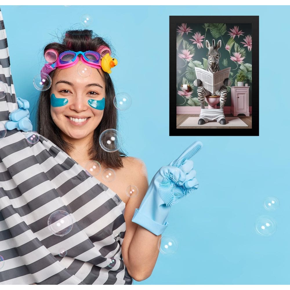 Quadro Divertido Banheiro - Zebrinha 33X24Cm - Com Vidro