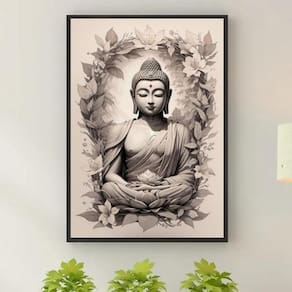 Quadro Decorativo Buda Cinza E Bege 33X24Cm