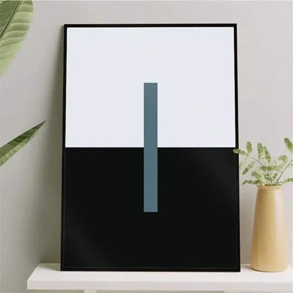 Quadro Minimalista Abstrato Azul Petróleo E Preto 33X24Cm