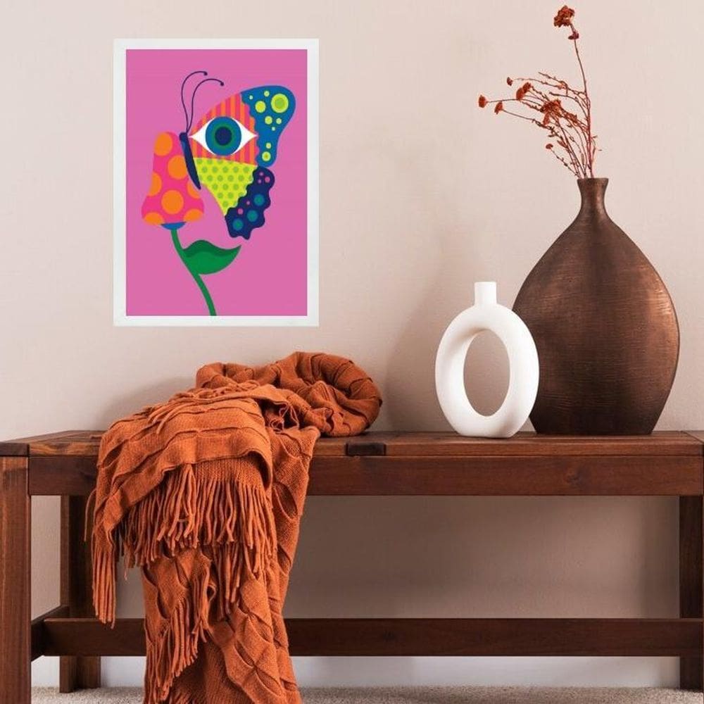 Quadro Decorativo Arte Borboleta Abstrata Colorida 45X34Cm