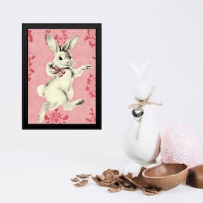 Quadro Coelhinha Vintage Rosa- Laço 45X34Cm - Com Vidro