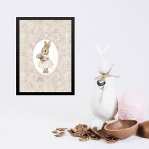 Quadro Coelhinha Fundo Floral Vintage 45X34Cm - Com Vidro