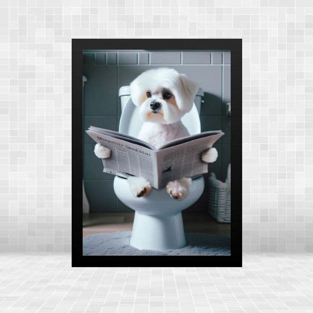 Quadro Para Banheiro Cachorrinho Maltês 45X34Cm
