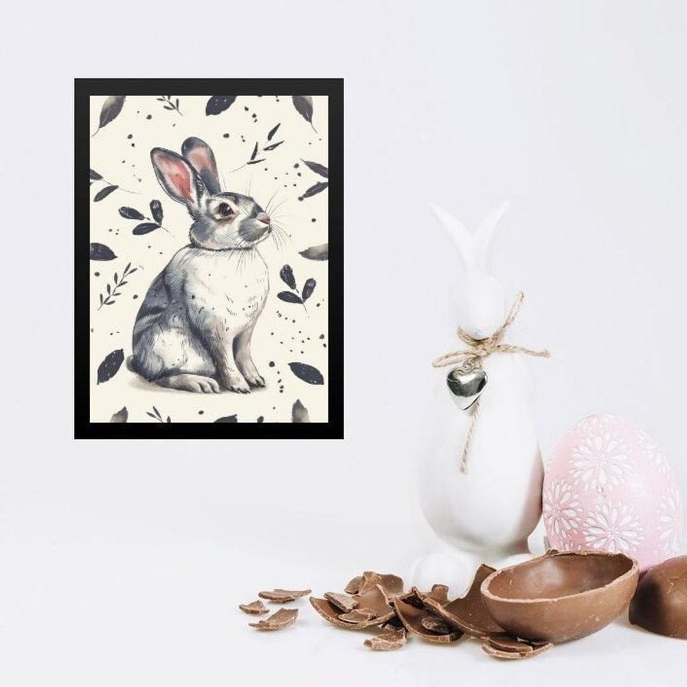 Quadro Coelhinho Vintage Cinza 33X24Cm