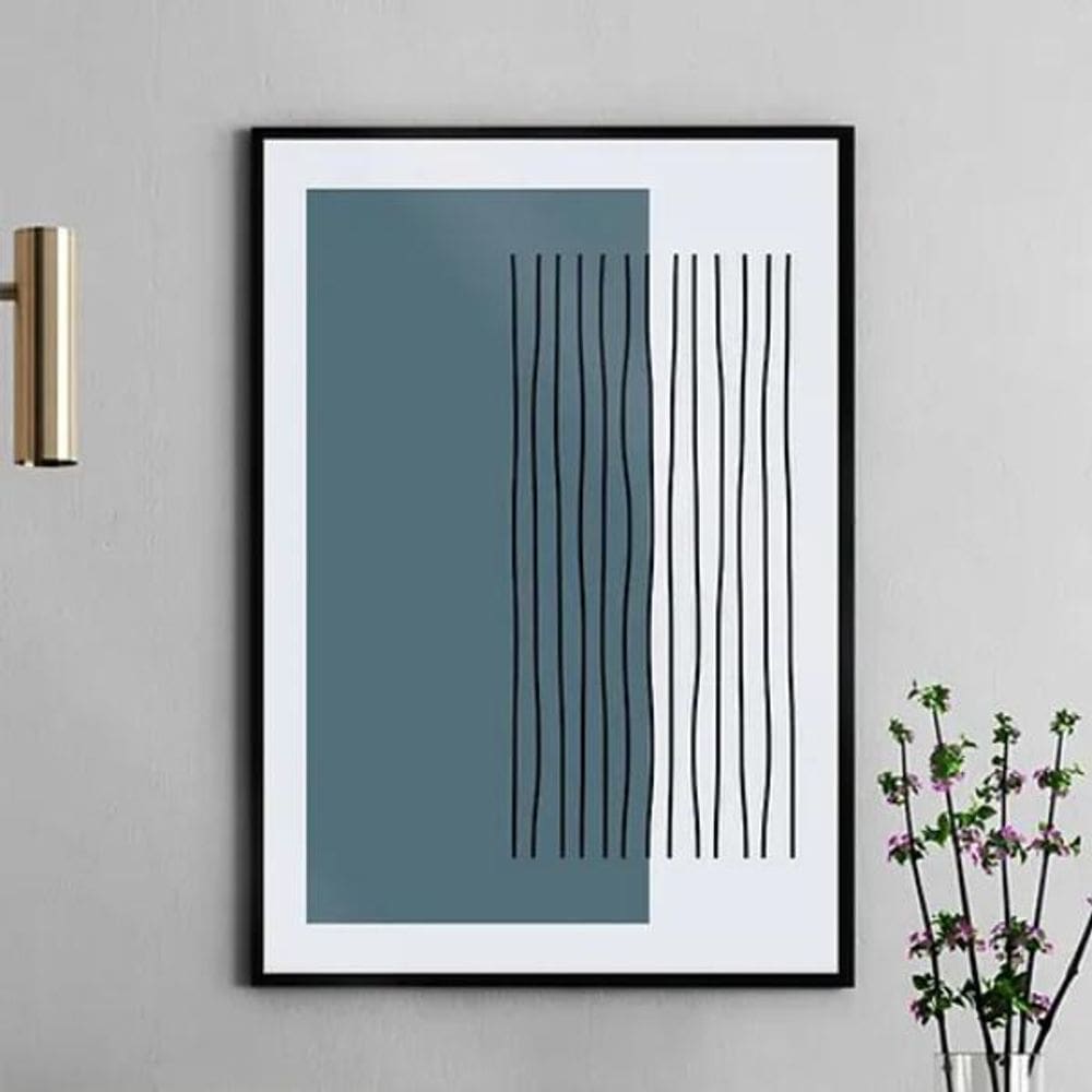 Quadro Azul Petróleo Abstrato Linhas 33X24Cm