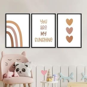 Kit 3 Quadros Infantis Escandinavos - Sunshine 33X24Cm