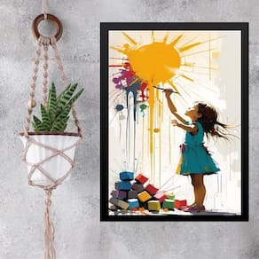 Quadro Decorativo Arte Criança Pintando Sol 33X24Cm