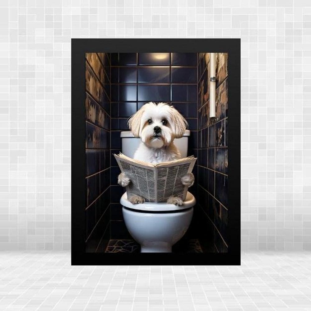 Quadro Banheiro Maltês No Vaso Lendo Jornal 45X34Cm