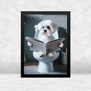 Quadro Para Banheiro Cachorrinho Maltês 33X24Cm