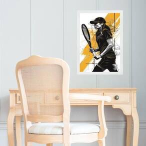 Quadro Arte Mulher Tenista - Preto E Amarelo 45X34Cm