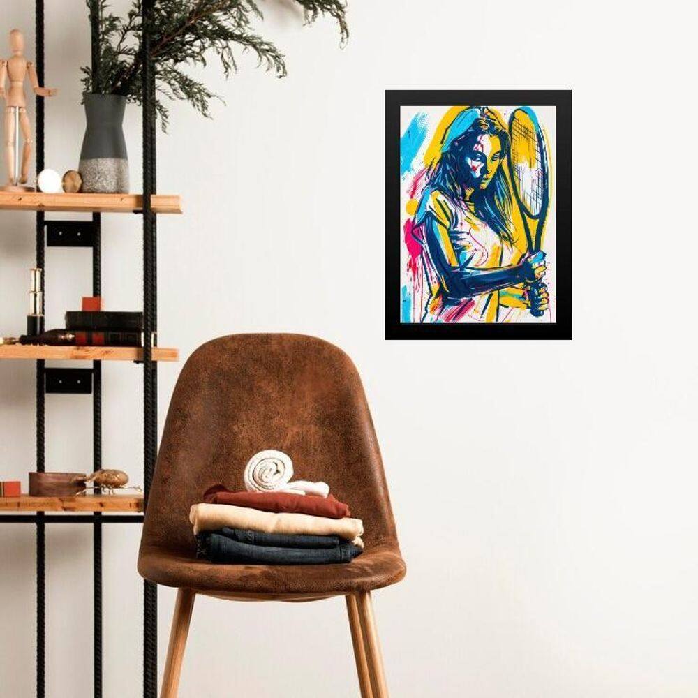 Quadro Gravura Mulher Com Raquete - Tênis 45X34Cm