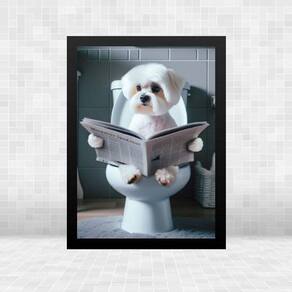Quadro Para Banheiro Cachorrinho Maltês 33X24Cm - Com Vidro