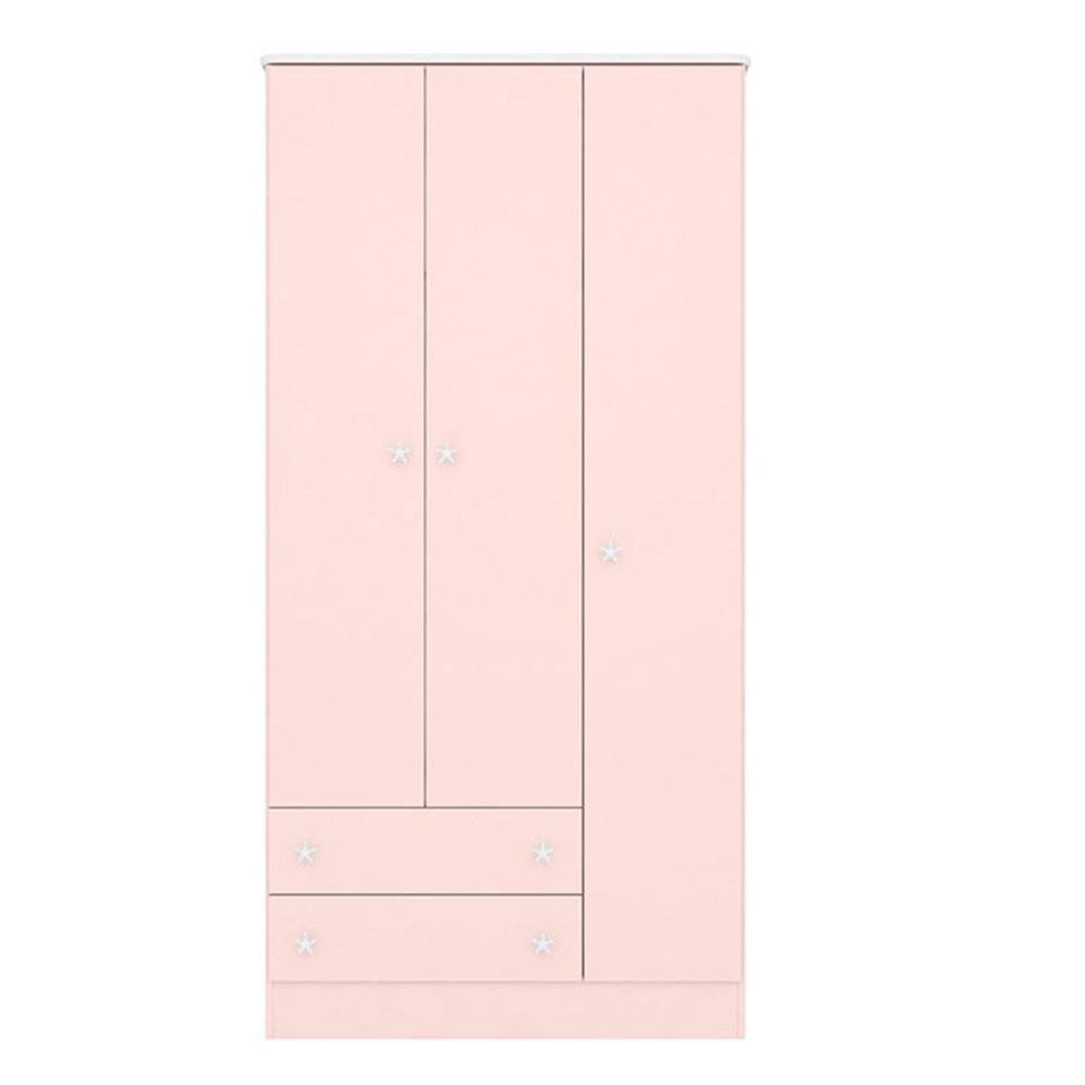Guarda Roupa Infantil 3 Portas 2 Gavetas Doce Sonho Rosa Acetinado - Qmovi