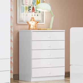 Cômoda Infantil 5 Gavetas - Bala de Menta - Branco