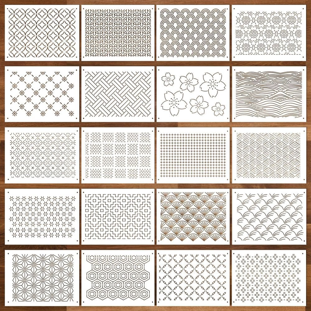 Conjunto de estênceis Sashiko Sel Natural Plastic 21x15cm 20 unidades