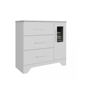 Cômoda Infantil Popy Retrô Peroba Branco 3 Gavetas 1 Porta
