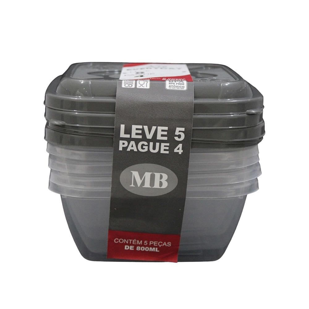 Conjunto de Potes Plásticos Mb Everyday com 5 Peças 800ml - Item Variado